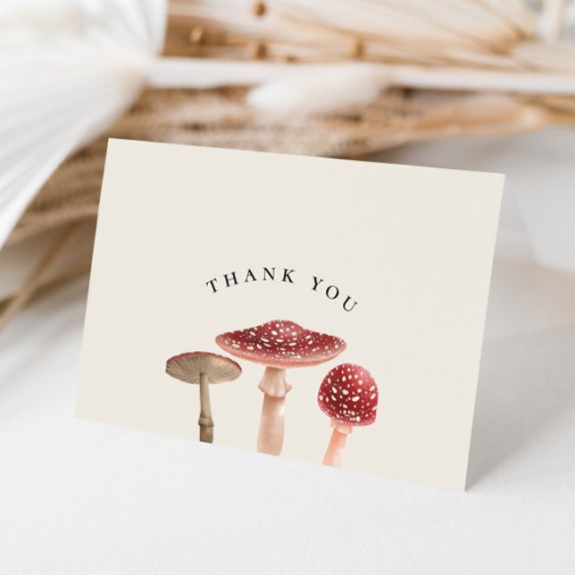 Elegant Woodland Greenery Red Mushroom Bröllop Tack Kort (Skapare uppladdad)