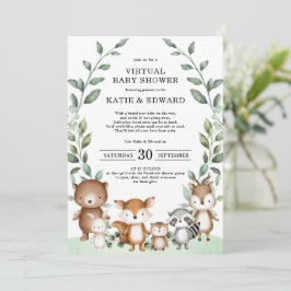 Elegant Woodland Greenery Virtuell Baby Shower Inbjudningar