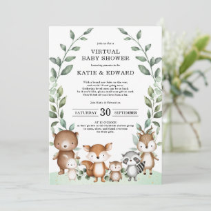 Elegant Woodland Greenery Virtuell Baby Shower Inbjudningar