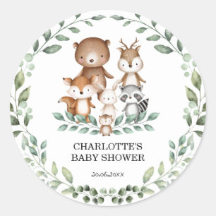Elegant Woodland Grey Animal Baby Shower Favor Runt Klistermärke