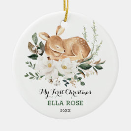 Elegant Woodland Hjort Baby Första jul Julgransprydnad Keramik