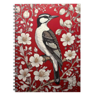 Elegant Woodpecker Blommigt William Morris Inspire Anteckningsbok