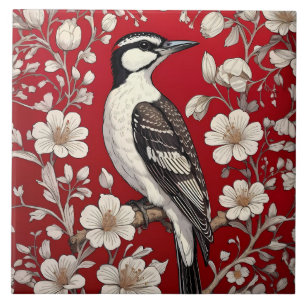 Elegant Woodpecker Blommigt William Morris Inspire Kakelplatta