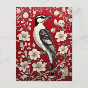 Elegant Woodpecker Blommigt William Morris Inspire Vykort