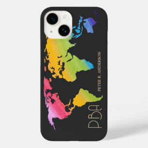 Elegant World Map Rainbow Pastel Monogrammed Namn