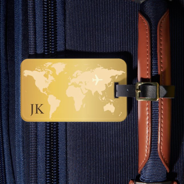 Elegant World Traveler Karta Monogrammed Namn Bagagebricka (Framsida Insitu 4)