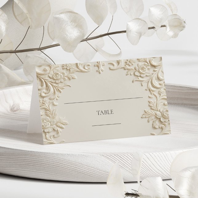 Elegant Write In Ivory Floral Embossed Table Placeringskort (Elegant Write In Ivory Floral Embossed Table Place Card)