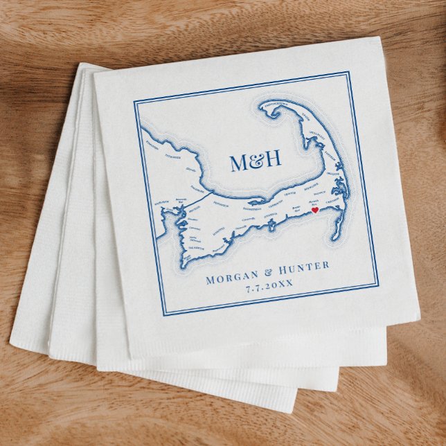 Elegant Wychmere Beach Klubb Bröllop Pappersservett (Custom Cape Cod Napkins perfect for an elegant navy blue destination wedding in Cape Cod)