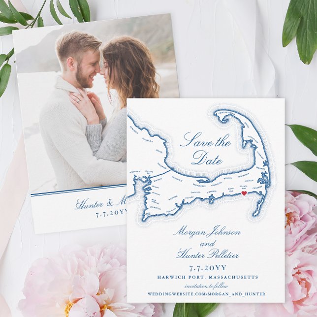 Elegant Wychmere Beach Klubb Bröllop Spara Datumet (Elegant Cape Cod photo save the dates for your wedding at Wychmere Beach Club with a Cape Cod Map )