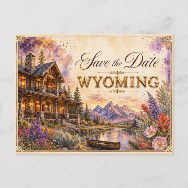 Elegant Wyoming Spara datum Bröllopsinbjudan Vykort (Framsida)