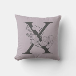 Elegant X Boho Blommigt Monogram Initial Lilac Grå Kudde