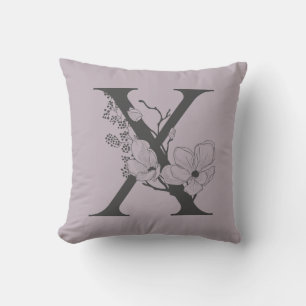 Elegant X Boho Blommigt Monogram Initial Lilac Grå Kudde