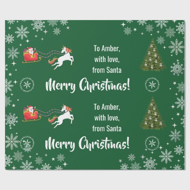Elegant Xmas Santa's Sleigh Unicorn Personalize Presentpapper (Platt)