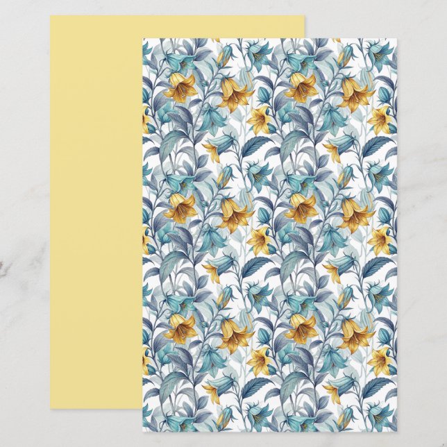 Elegant Yellow and Blue Garden Flowers (Fram/baksida)