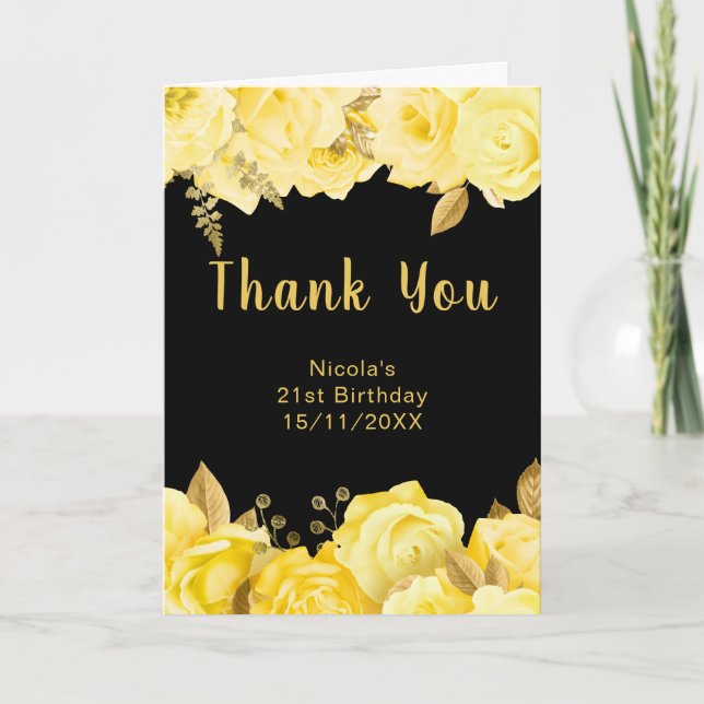 Elegant Yellow and Gold Flowers Birthday Party Tack Kort (Framsida)