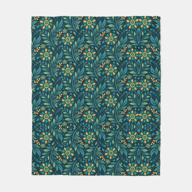 Elegant Yellow and Teal Floral Pattern Design Fleecefilt (Framsidan)