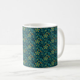 Elegant Yellow and Teal Floral Pattern Design Kaffemugg