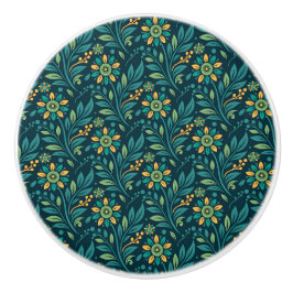 Elegant Yellow and Teal Floral Pattern Design Knopp