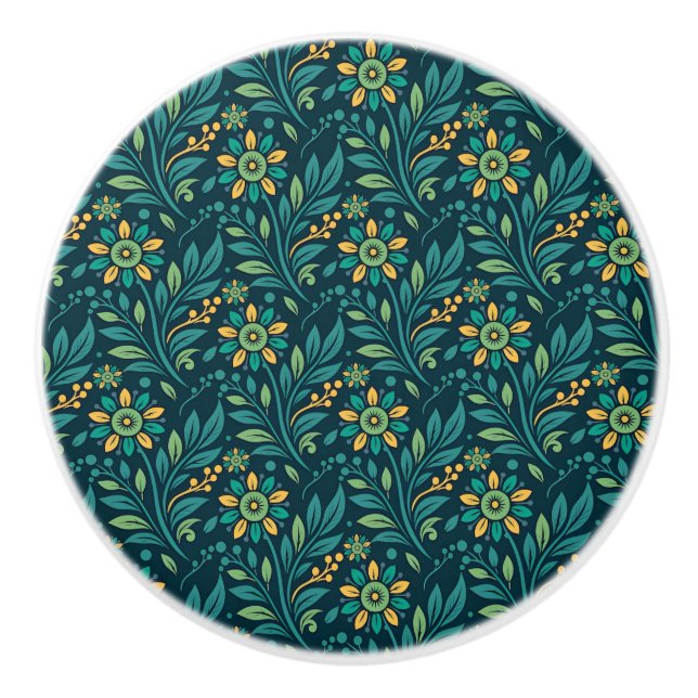 Elegant Yellow and Teal Floral Pattern Design Knopp (Framsidan)