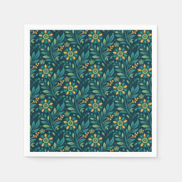 Elegant Yellow and Teal Floral Pattern Design Pappersservett