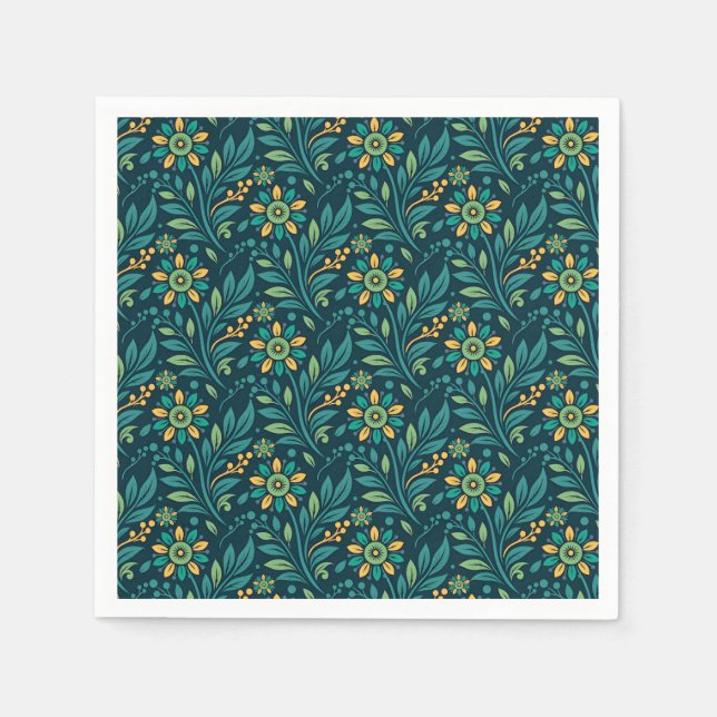 Elegant Yellow and Teal Floral Pattern Design Pappersservett (Framsidan)