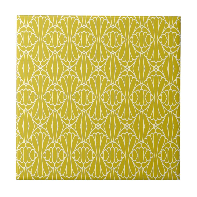 Elegant Yellow Art Deco Pattern with Diamond Motif Kakelplatta (Framsidan)