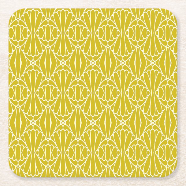 Elegant Yellow Art Deco Pattern with Diamond Motif Underlägg Papper Kvadrat (Framsidan)
