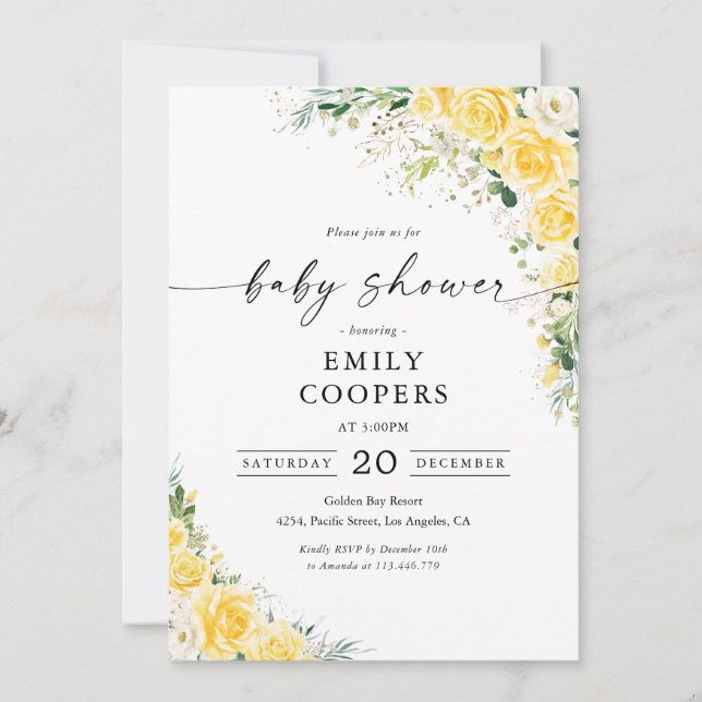 Elegant Yellow Baby Shower Invitation Inbjudningar (Framsida)
