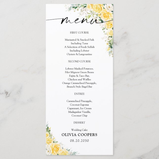 Elegant Yellow Baby Shower Menu Meny (Framsida)