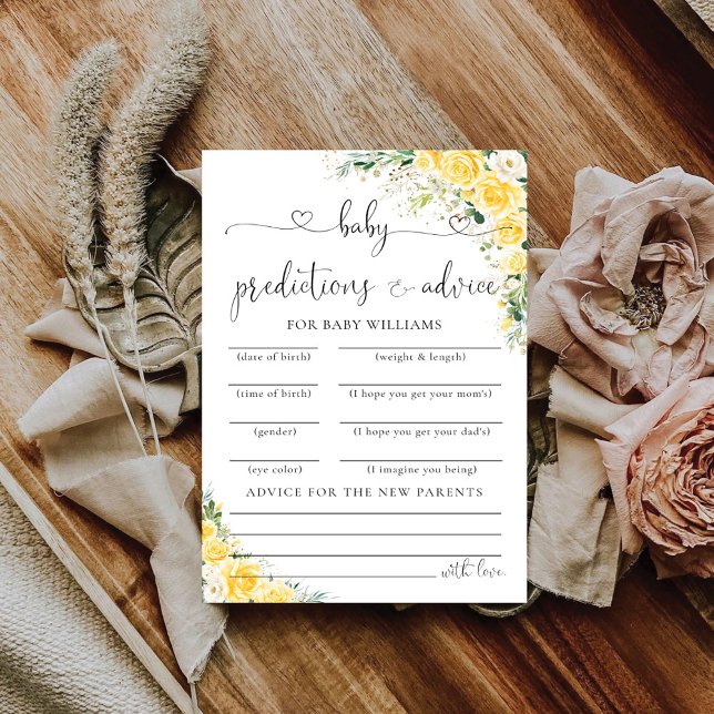 Elegant Yellow Baby Shower Predictions Card  (Skapare uppladdad)