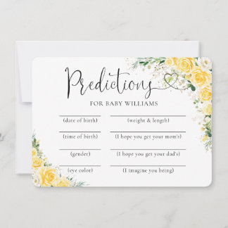 Elegant Yellow Baby Shower Predictions Card Inbjudningar