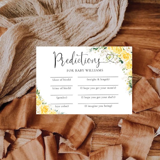 Elegant Yellow Baby Shower Predictions Card Inbjudningar (Skapare uppladdad)