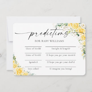 Elegant Yellow Baby Shower Predictions Card Inbjudningar