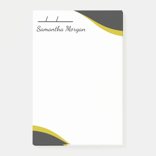 Elegant yellow & black waves customizable post-it block (Framsida)