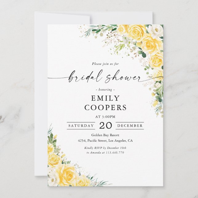 Elegant Yellow Bridal Shower Invitation Inbjudningar (Framsida)