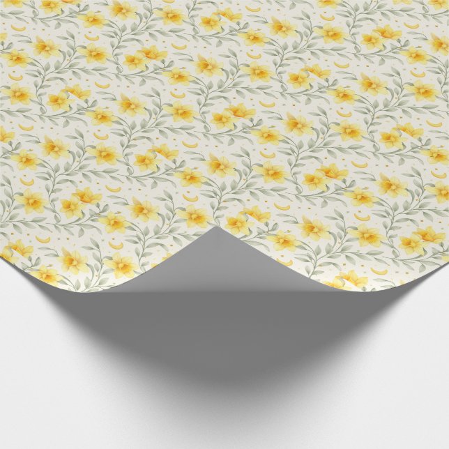 Elegant Yellow Daffodil Floral Wrapping Paper Presentpapper (Hörn)