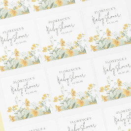 Elegant Yellow Floral Baby Shower Fyrkantigt Klistermärke