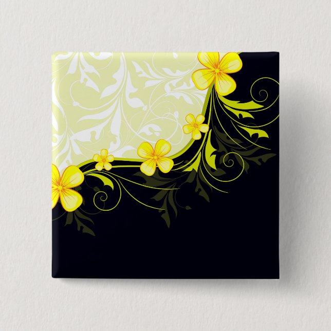 Elegant Yellow Floral Damask Knapp (Framsida)