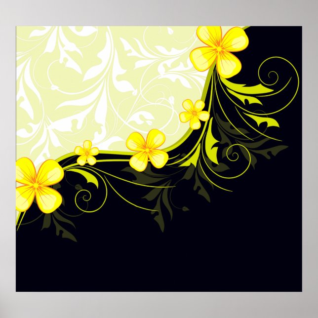 Elegant Yellow Floral Damask Poster (Framsidan)