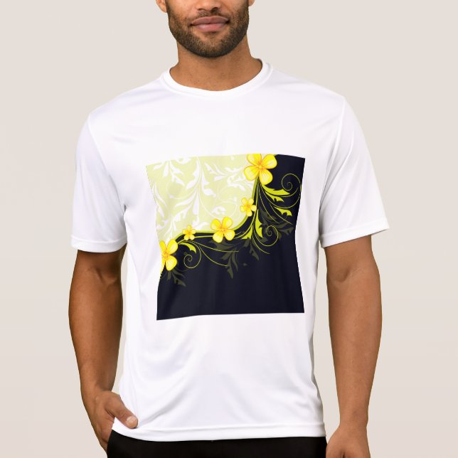 Elegant Yellow Floral Damask T Shirt (Framsida)