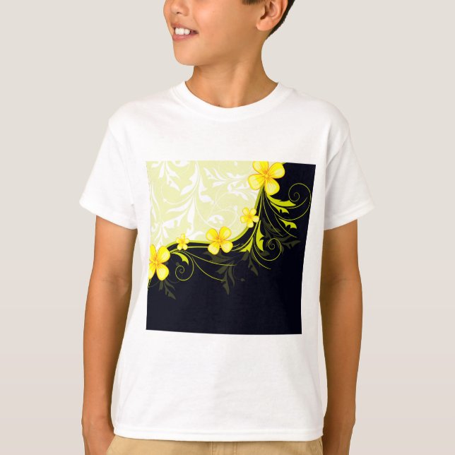 Elegant Yellow Floral Damask T Shirt (Framsida)