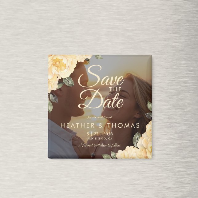 Elegant Yellow Floral Photo Save The Date Magnet (Skapare uppladdad)