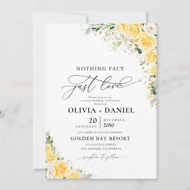 Elegant Yellow Floral Wedding Invitation Inbjudningar (Framsida)