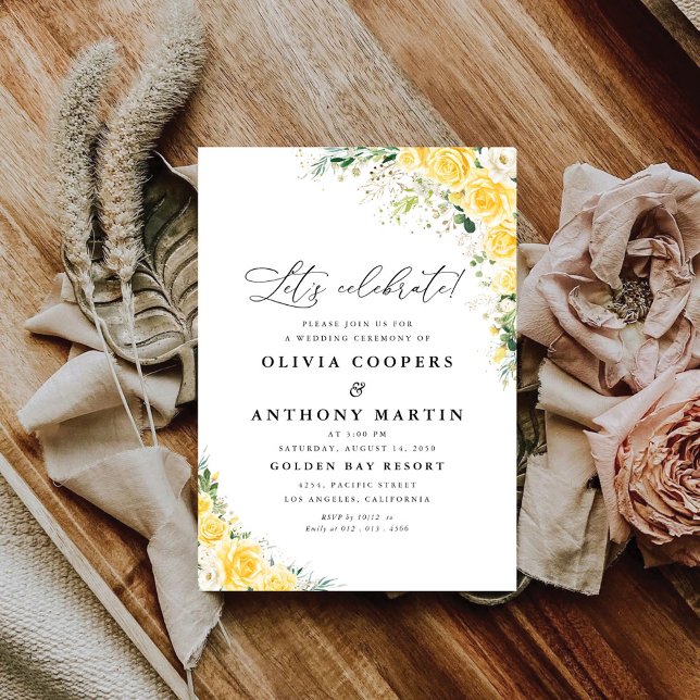 Elegant Yellow Floral Wedding Invitation Inbjudningar (Skapare uppladdad)