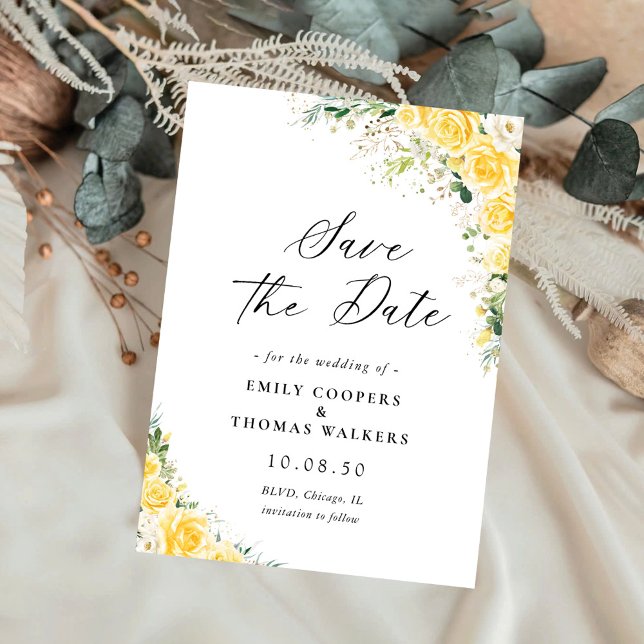 Elegant Yellow Floral Wedding Save The Date Spara Datumet (Skapare uppladdad)