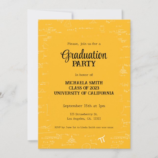 Elegant Yellow Hand-Lettering Math Graduation Inbjudningar (Framsida)