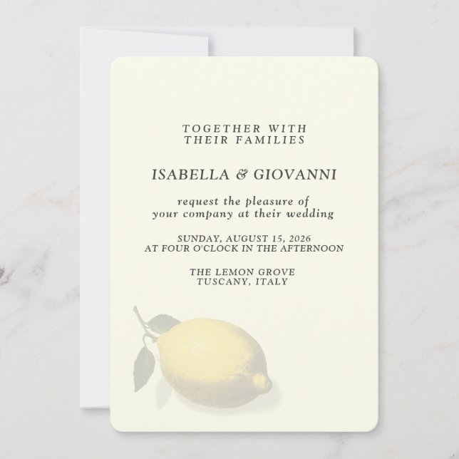 Elegant Yellow Lemon Tuscany Wedding Inbjudningar (Framsida)
