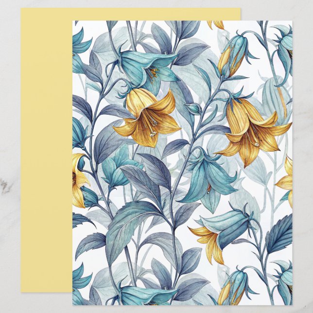 Elegant Yellow Lily Flowers Scrapbook Paper (Fram/baksida)