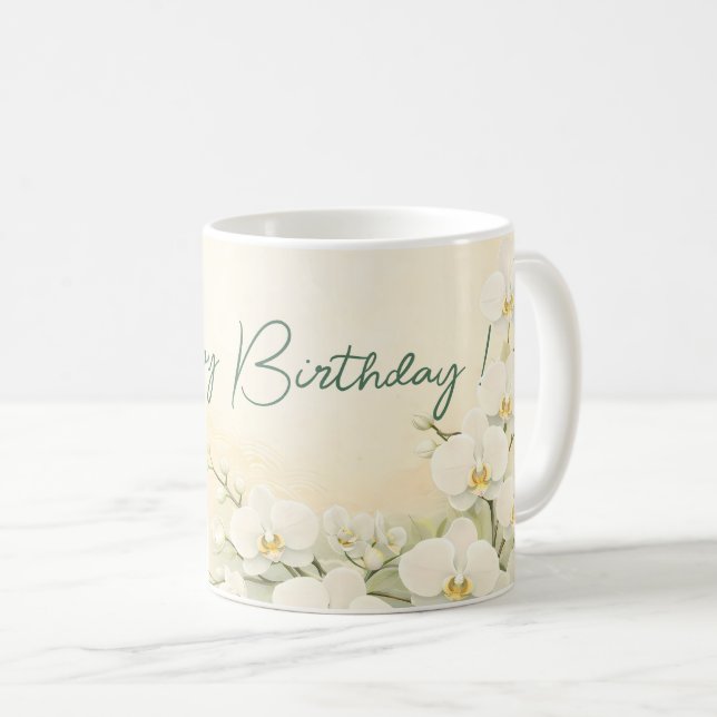 Elegant Yellow Orchid Birthday Mug Kaffemugg (Framsida höger)