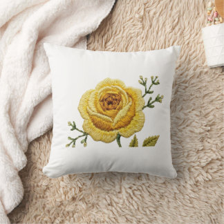 Elegant Yellow Rose Faux Embroidery Throw Pillow Kudde